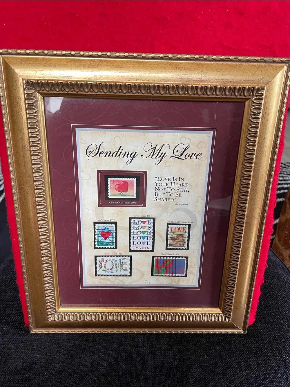 Sending My Love Framed Art Print - Maroon & Gold